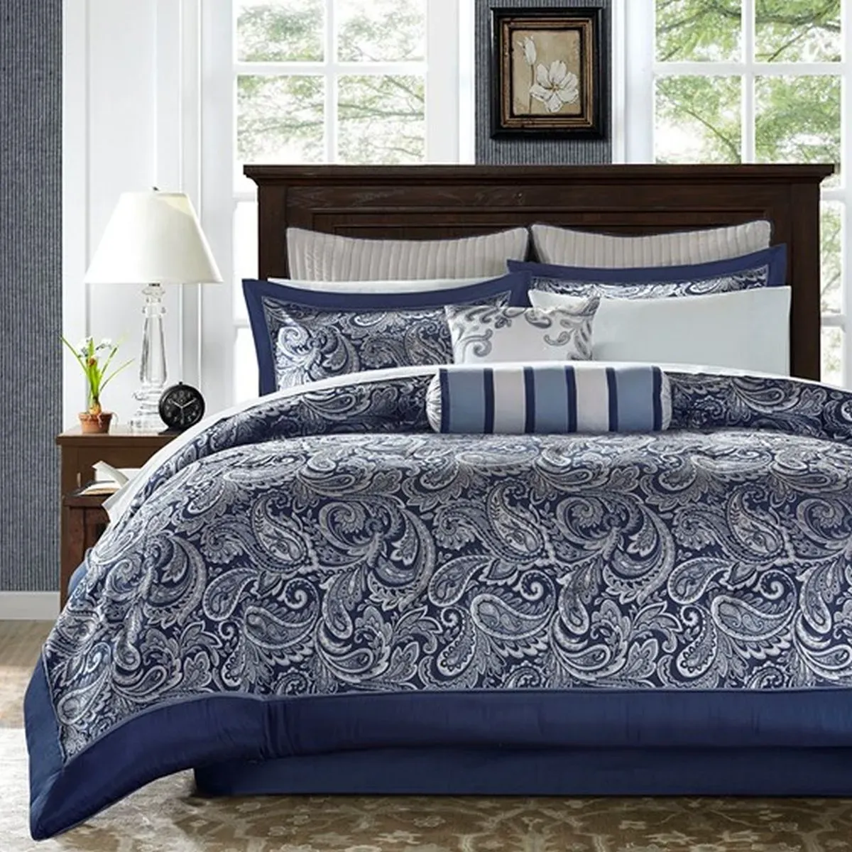 Olliix by Madison Park Navy Queen Aubrey 12 Piece Complete Bed Set