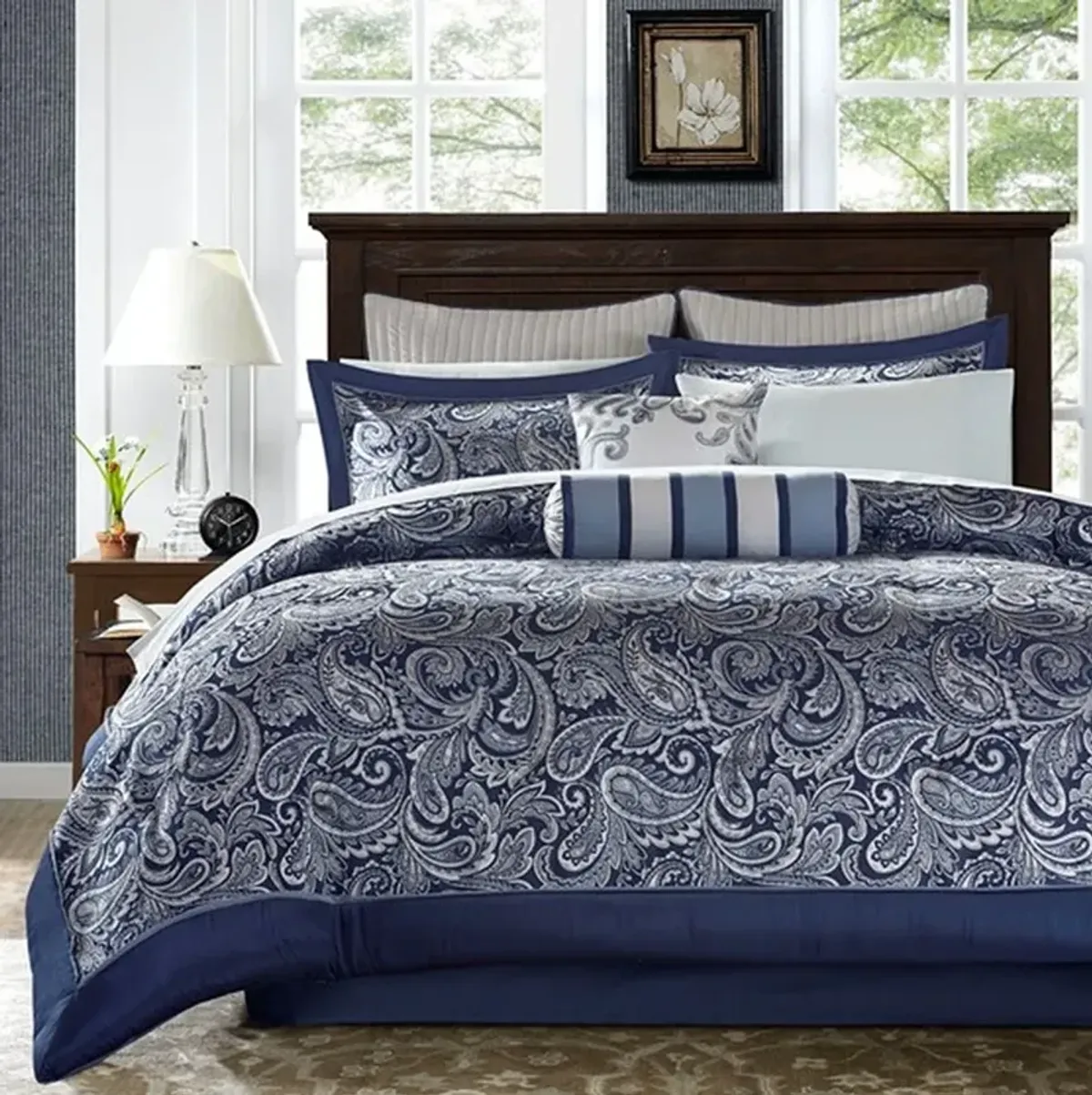 Olliix by Madison Park Navy California King Aubrey 12 Piece Complete Bed Set