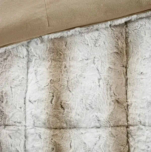Olliix by Madison Park Zuri Sand Full/Queen Faux Fur Comforter Set