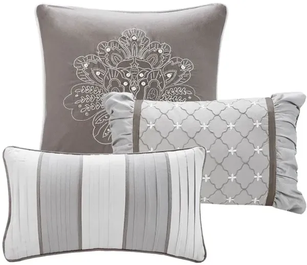 Olliix by Madison Park 7 Piece Grey Queen Bellagio Jacquard Comforter Set