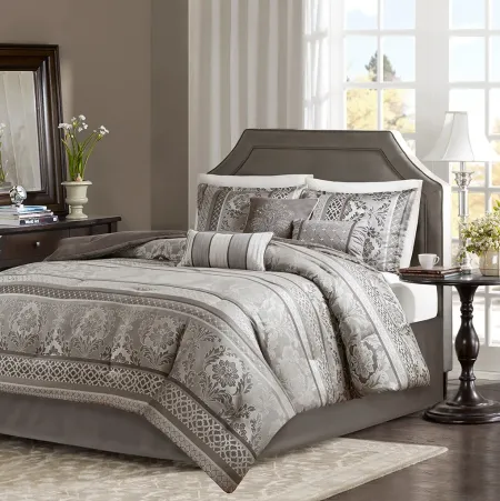 Olliix by Madison Park 7 Piece Grey Queen Bellagio Jacquard Comforter Set