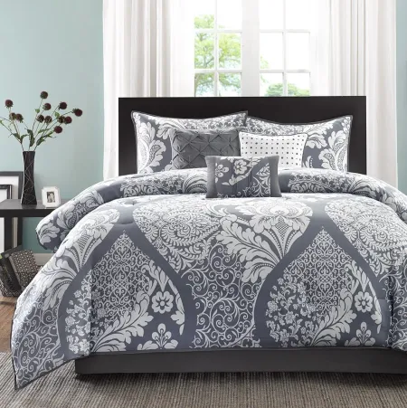 Olliix by Madison Park 7 Piece Grey California King Vienna Cotton Printed Comforter Set