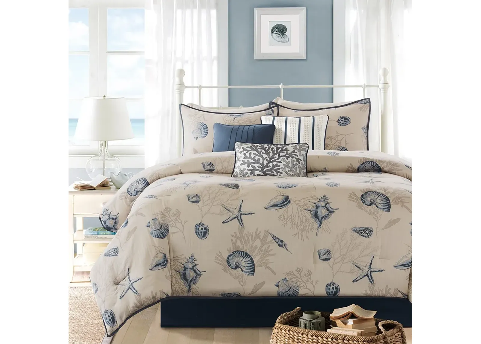 Olliix by Madison Park Bayside 7 Piece Blue Queen Comforter Set