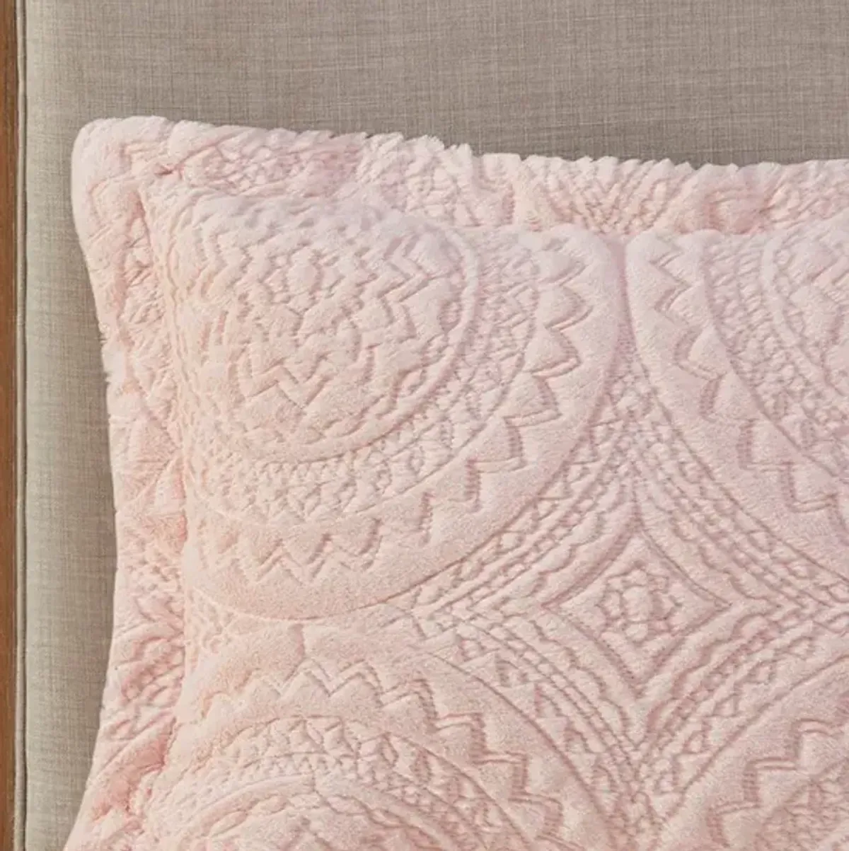 Olliix by Madison Park Arya Blush King/California King Embroidered Medallion Faux Fur Ultra Plush Comforter Mini Set