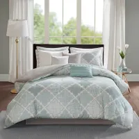 Olliix by Madison Park 9 Piece Aqua King Cadence Cotton Sateen Comforter Set