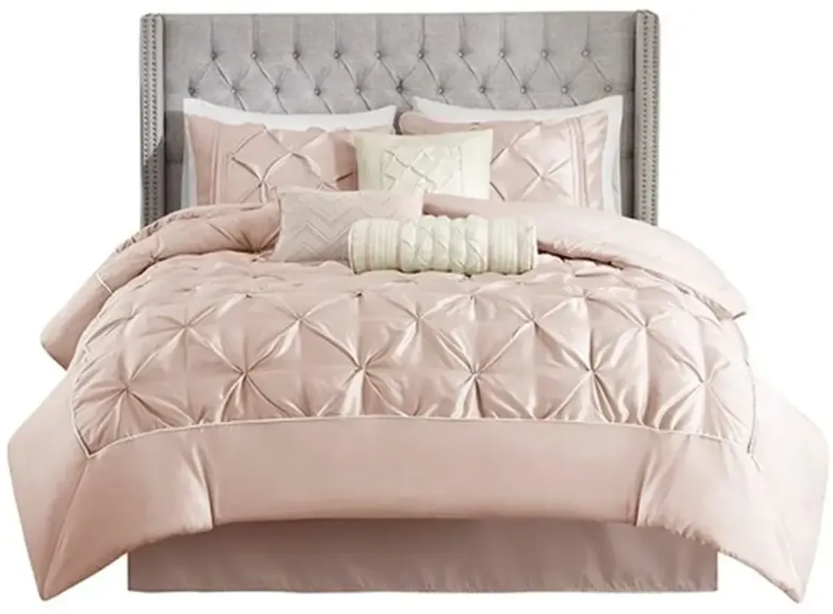 Olliix by Madison Park Blush Queen Laurel 7 Piece Tufted Comforter Set