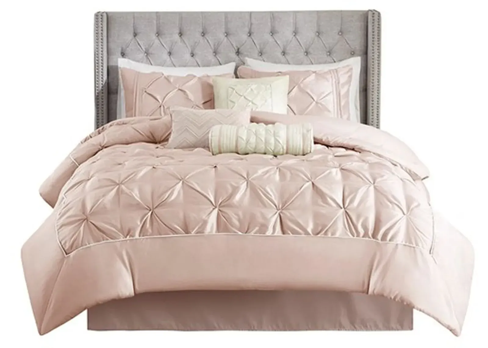 Olliix by Madison Park Blush Queen Laurel 7 Piece Tufted Comforter Set