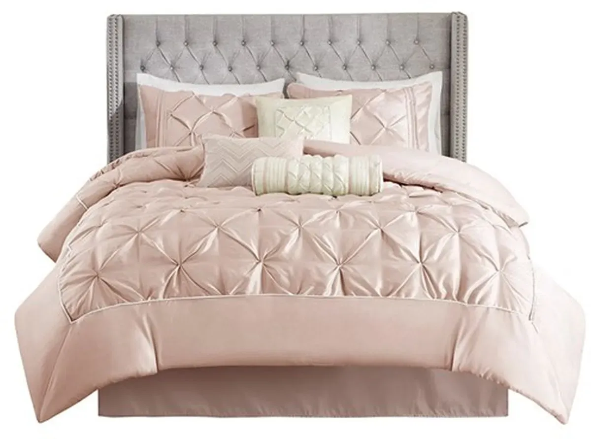 Olliix by Madison Park Blush Queen Laurel 7 Piece Tufted Comforter Set