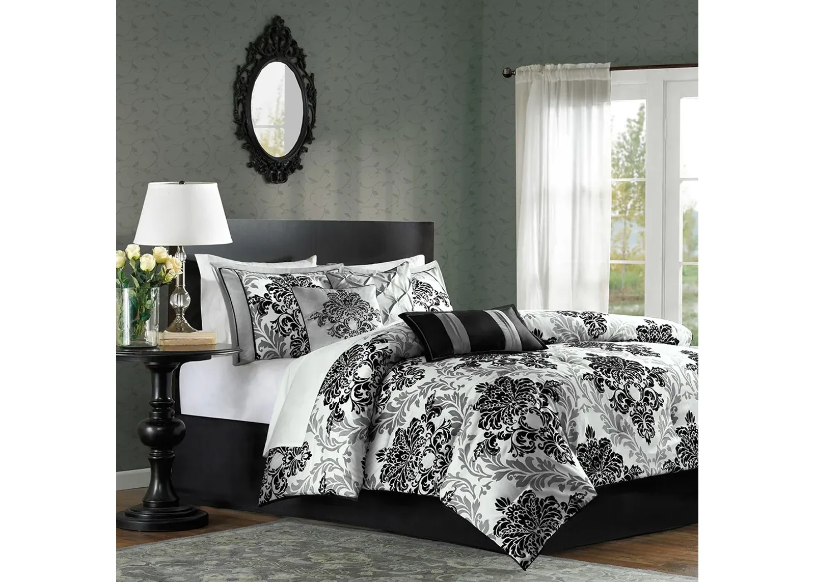 Olliix by Madison Park Bella 7 Piece Black Queen Comforter Set