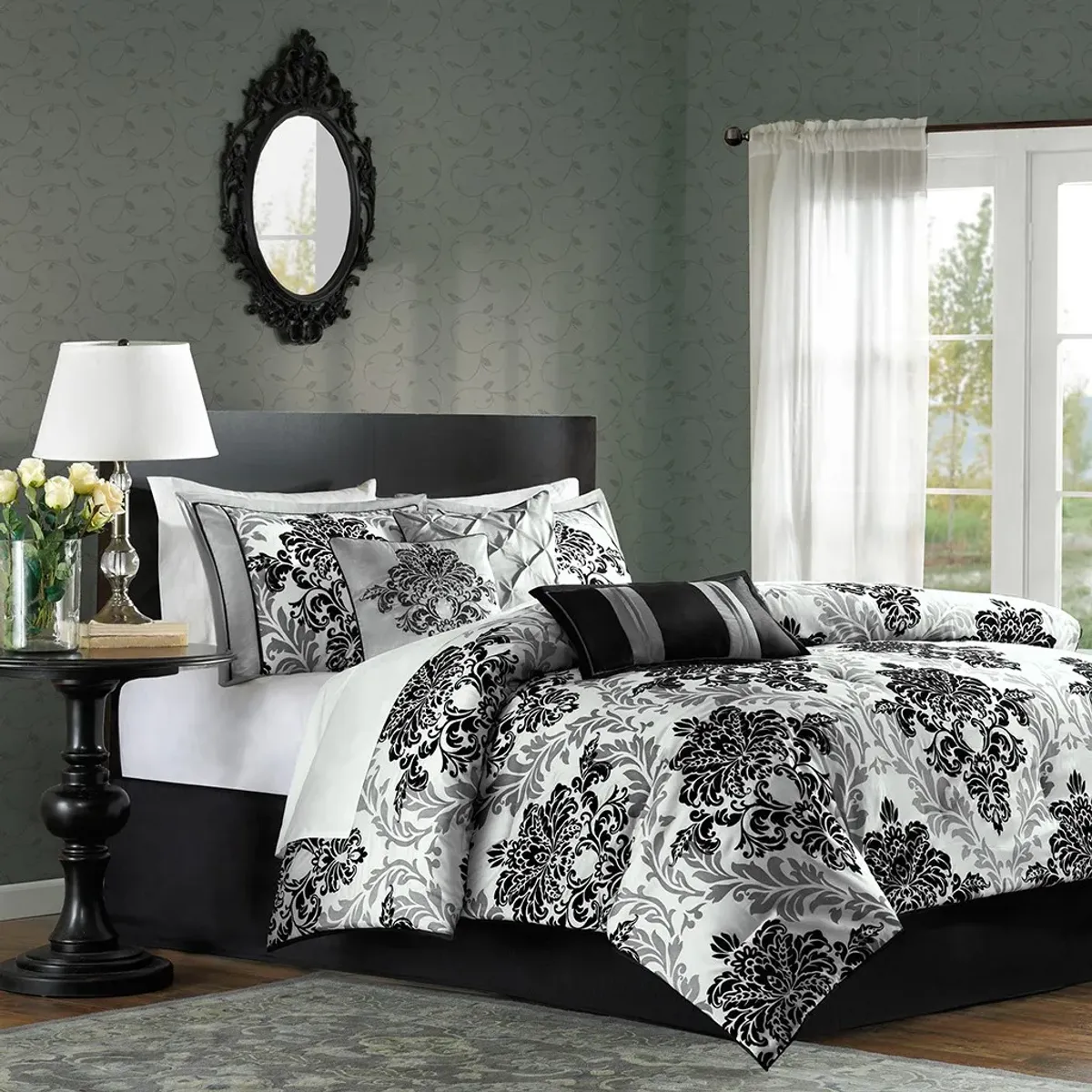 Olliix by Madison Park Bella 7 Piece Black Queen Comforter Set