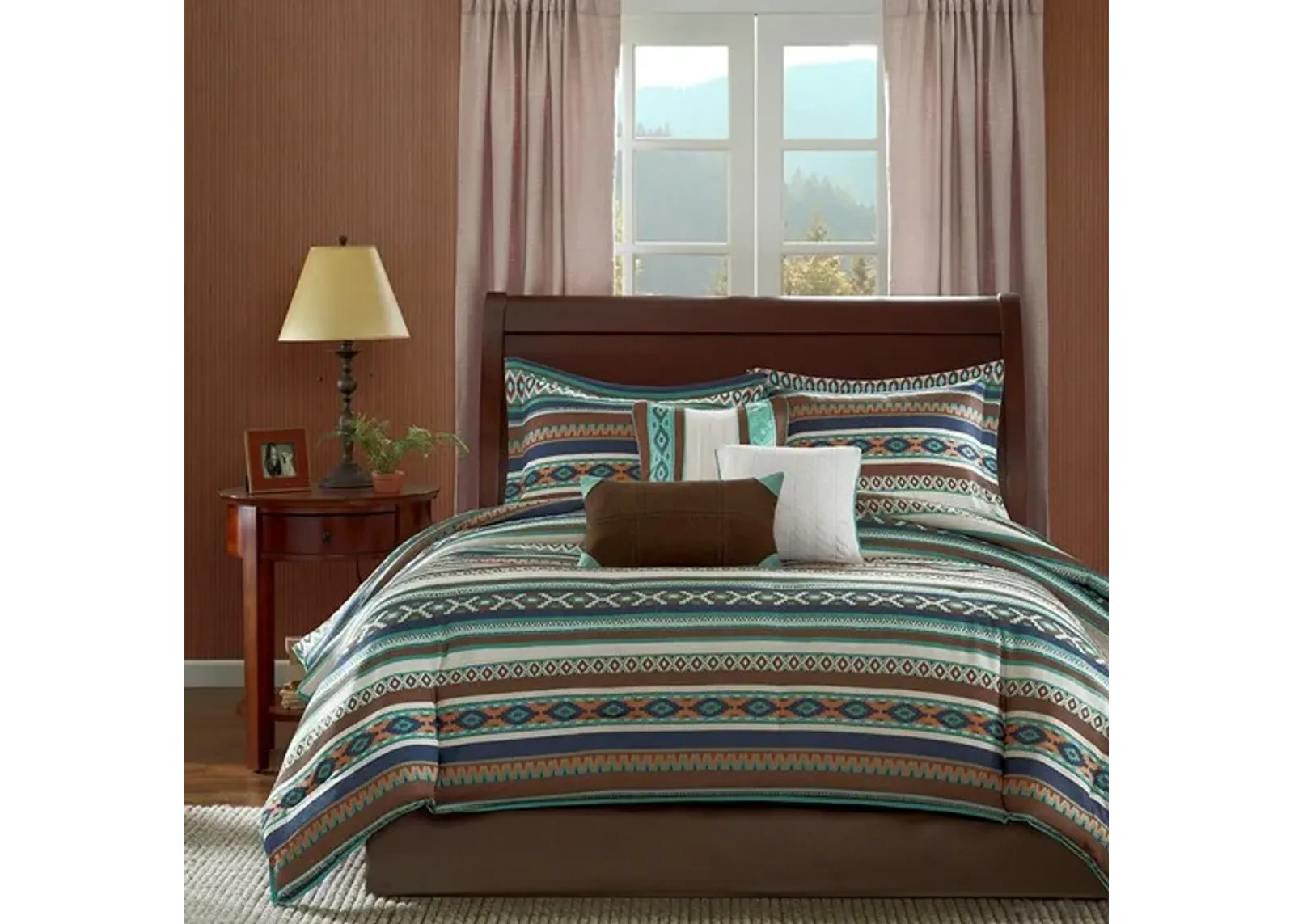 Olliix by Madison Park Malone 7 Piece Blue Queen Comforter Set