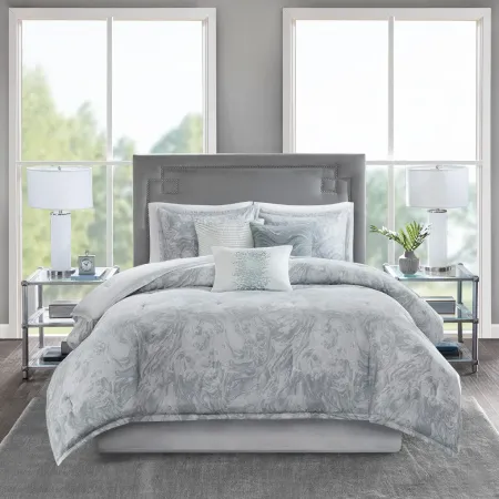 Olliix by Madison Park 7 Piece Grey Queen Emory Cotton Sateen Comforter Set