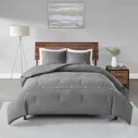Olliix by Madison Park 3 Piece Grey Full/Queen Finley Cotton Waffle Weave Comforter Set