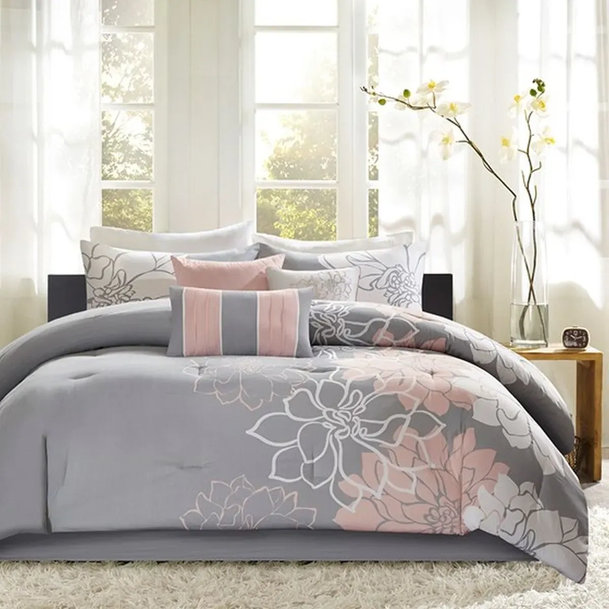 Olliix by Madison Park Grey/Blush California King Lola Comforter Set