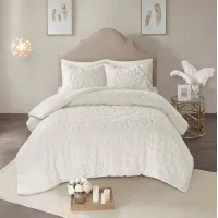 Olliix by Madison Park Ivory Full/Queen Laetitia Tufted Cotton Chenille Medallion Comforter Set