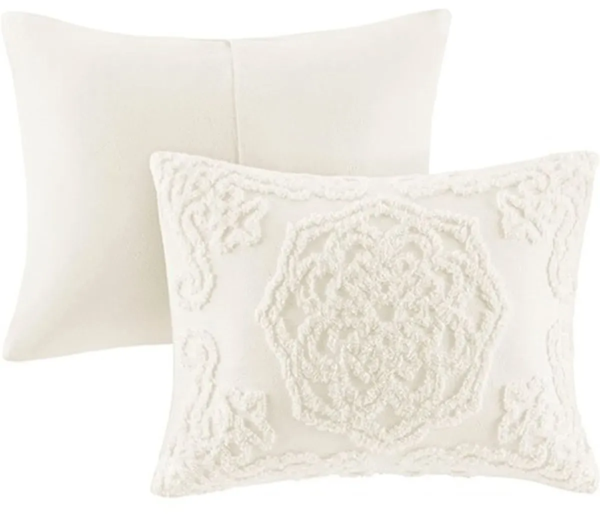 Olliix by Madison Park Ivory King/California King Laetitia Tufted Cotton Chenille Medallion Comforter Set