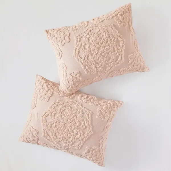 Olliix by Madison Park Blush Full/Queen Laetitia Tufted Cotton Chenille Medallion Comforter Set