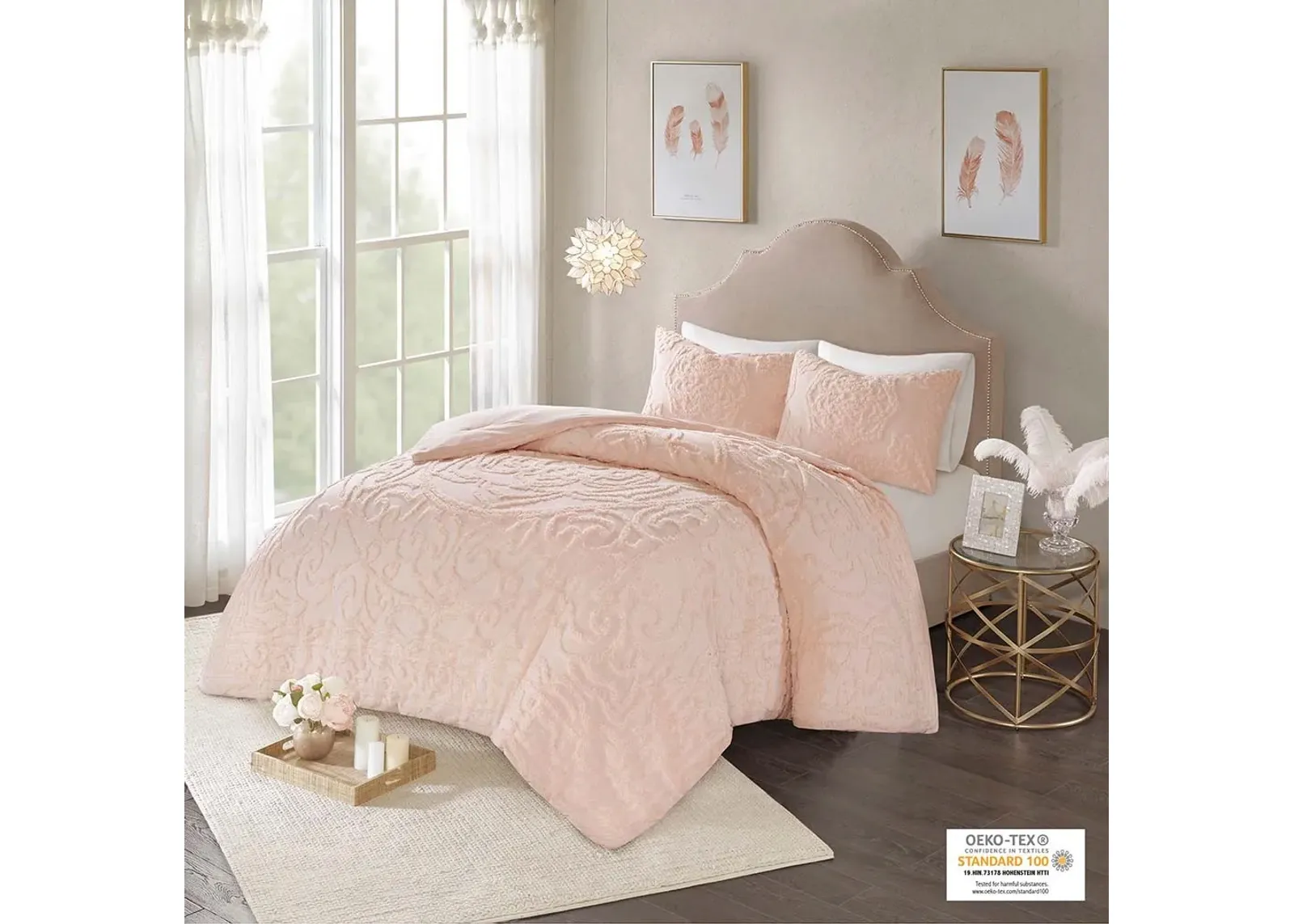 Olliix by Madison Park Blush Full/Queen Laetitia Tufted Cotton Chenille Medallion Comforter Set