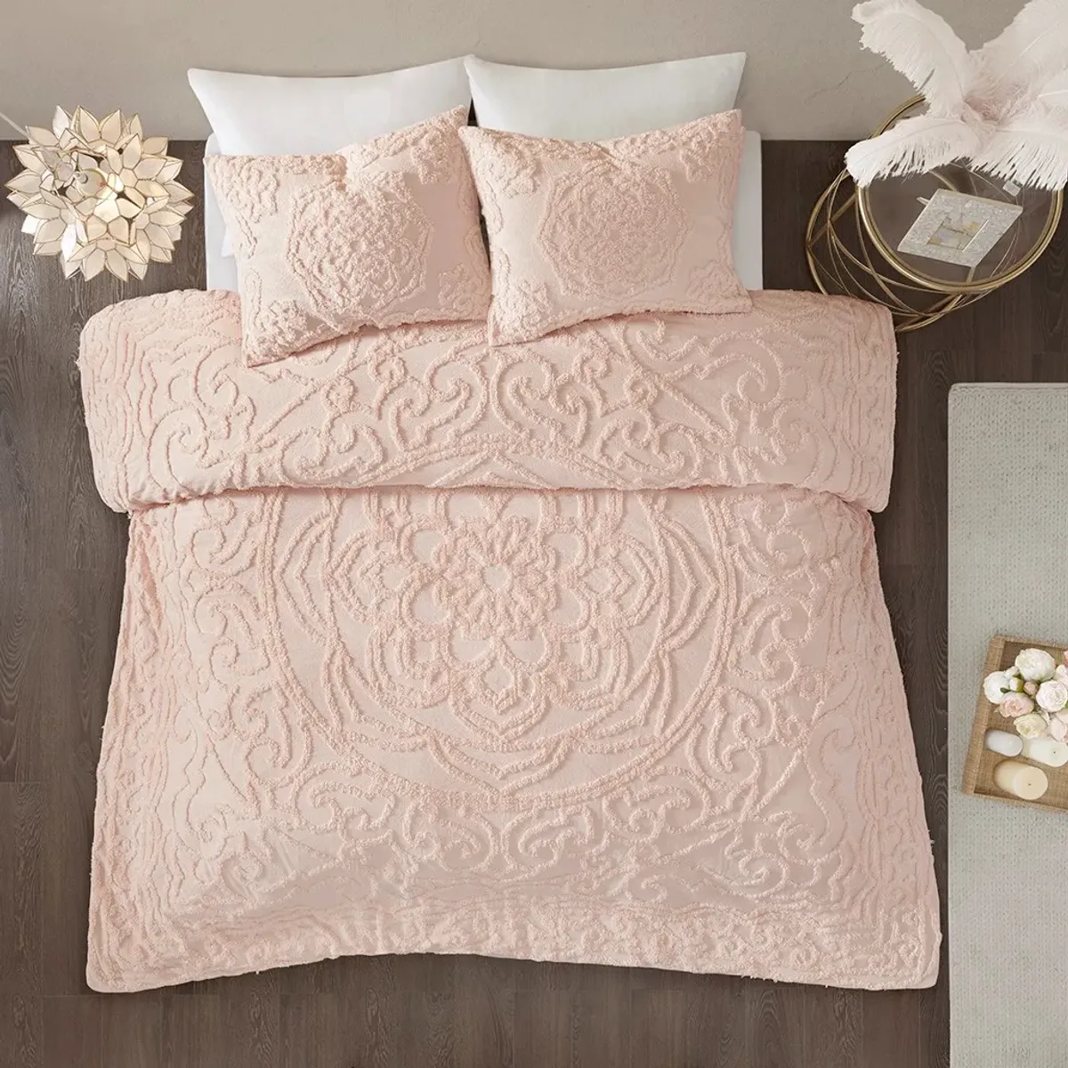 Olliix by Madison Park Blush King/California King Laetitia Tufted Cotton Chenille Medallion Comforter Set