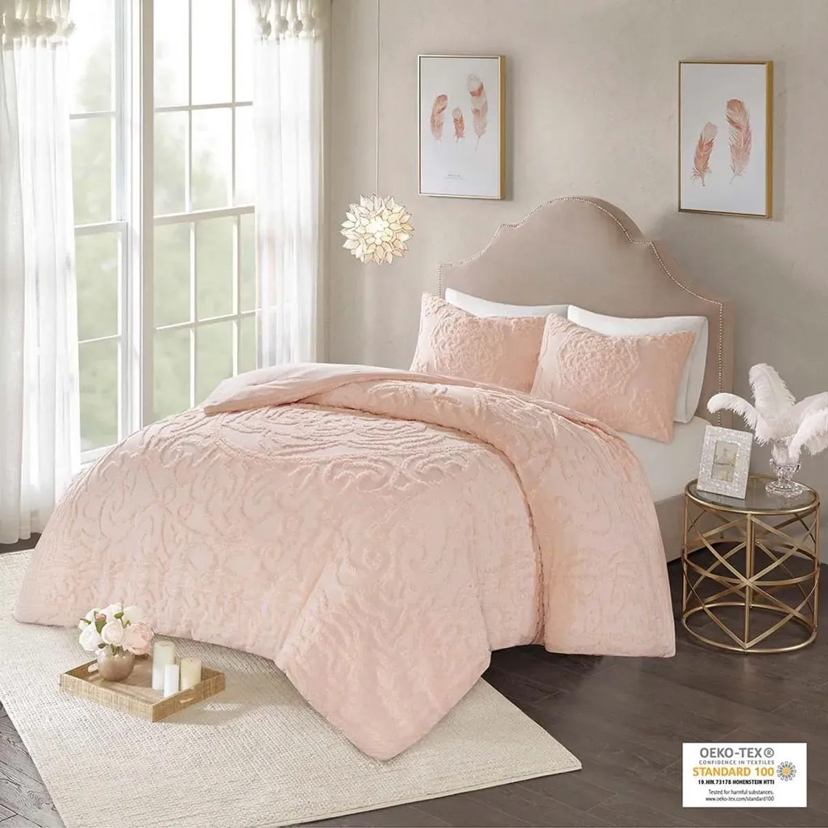 Olliix by Madison Park Blush King/California King Laetitia Tufted Cotton Chenille Medallion Comforter Set