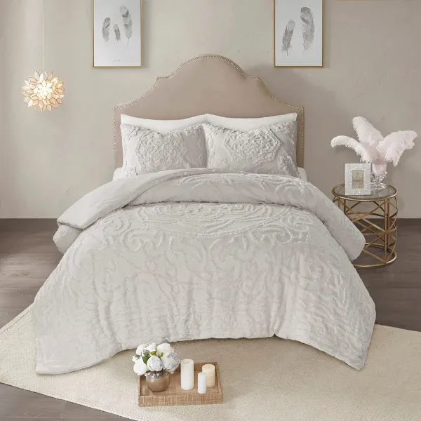 Olliix by Madison Park Grey King/California Laetitia Tufted Cotton Chenille Medallion Comforter Set