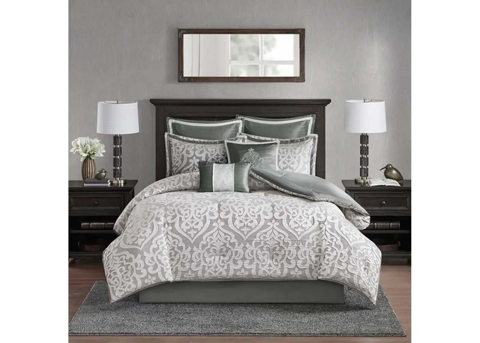 Olliix by Madison Park Silver Queen Odette 8 Piece Jacquard Comforter Set