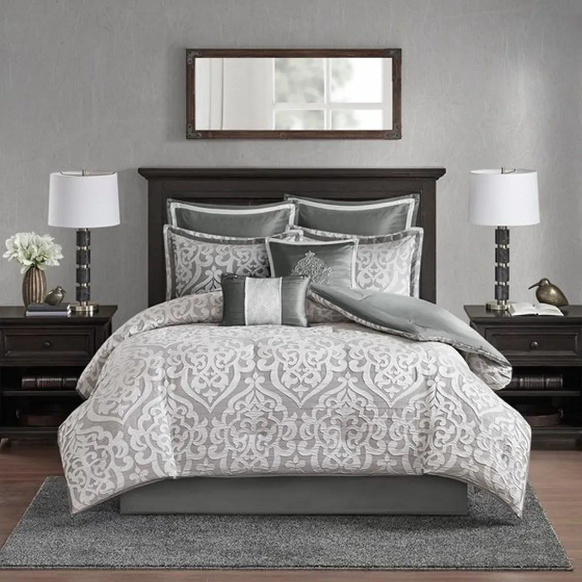 Olliix by Madison Park Silver Queen Odette 8 Piece Jacquard Comforter Set