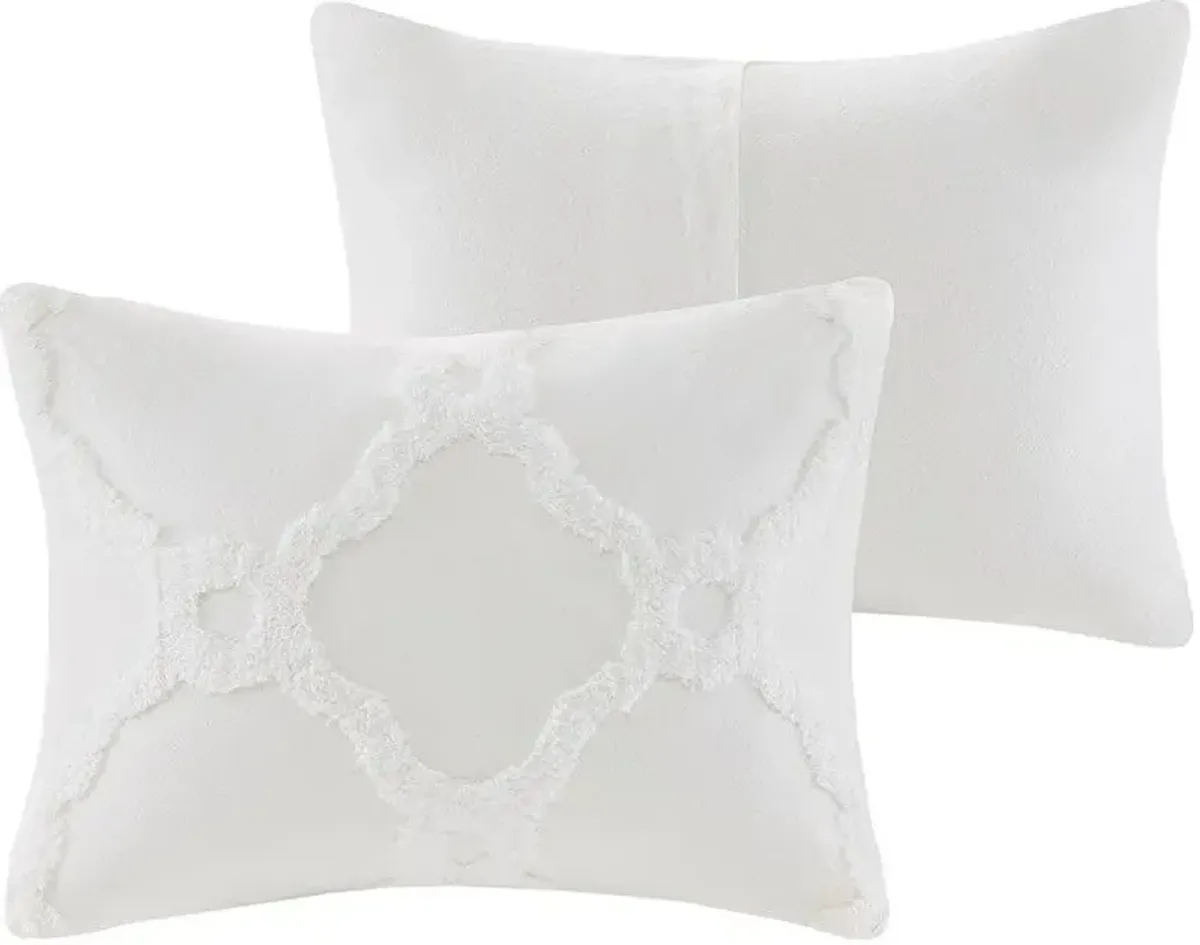 Olliix by Madison Park 3 Piece White Full/Queen Pacey Tufted Cotton Chenille Geometric Comforter Set