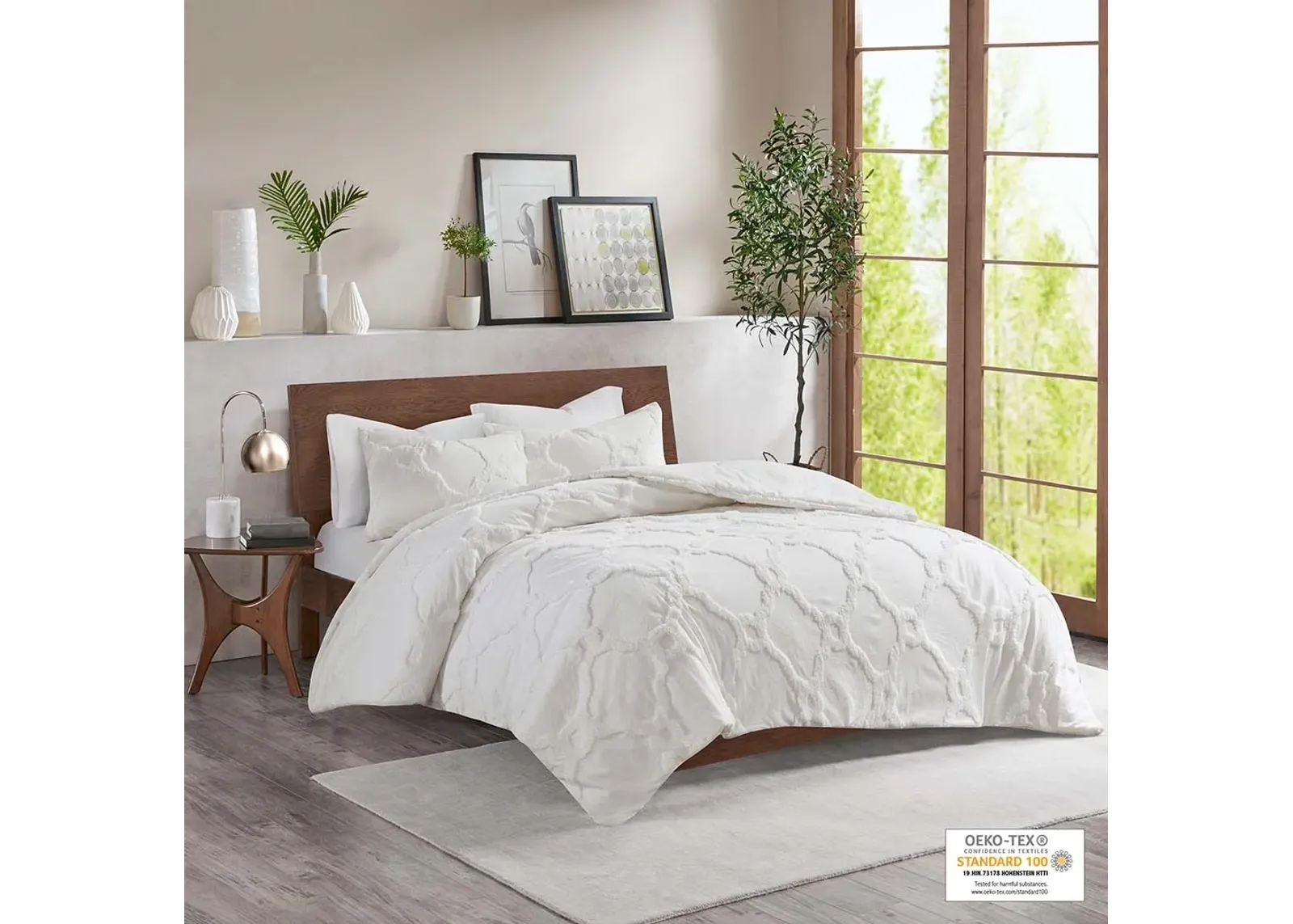 Olliix by Madison Park 3 Piece White Full/Queen Pacey Tufted Cotton Chenille Geometric Comforter Set