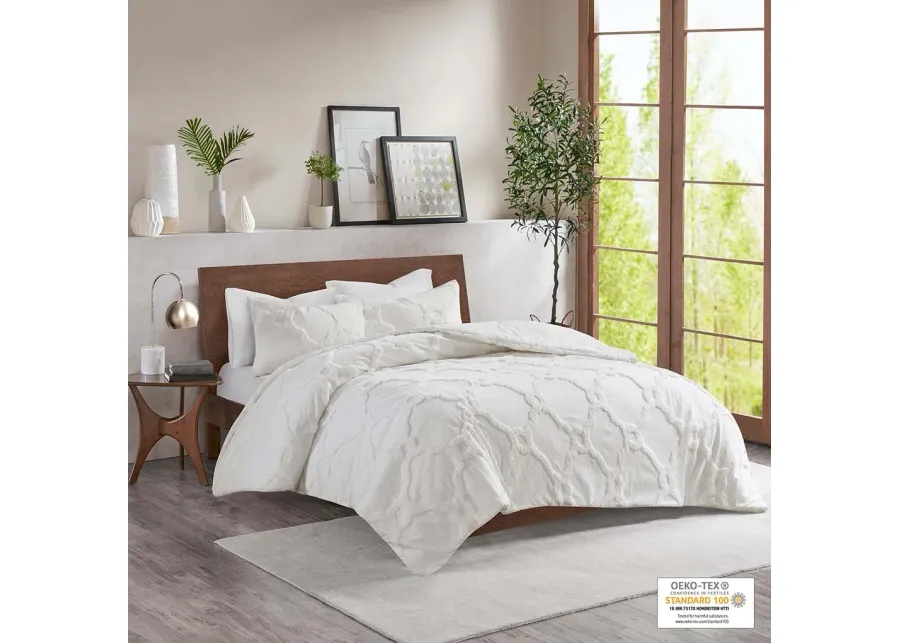 Olliix by Madison Park 3 Piece White King/California King Pacey Tufted Cotton Chenille Geometric Comforter Set