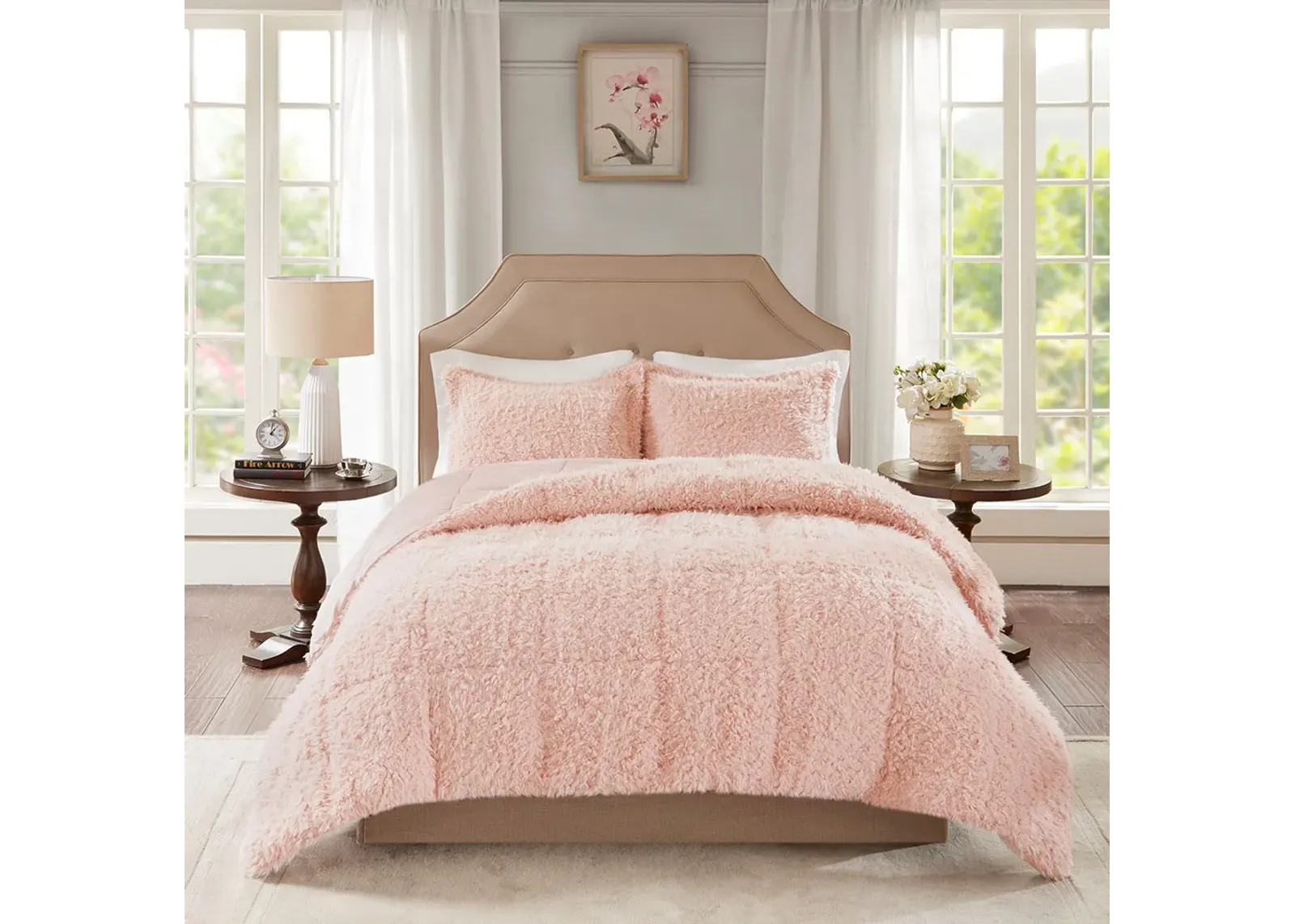 Olliix by Madison Park Nova Blush Twin Faux Mohair Reverse Faux Mink Comforter Set