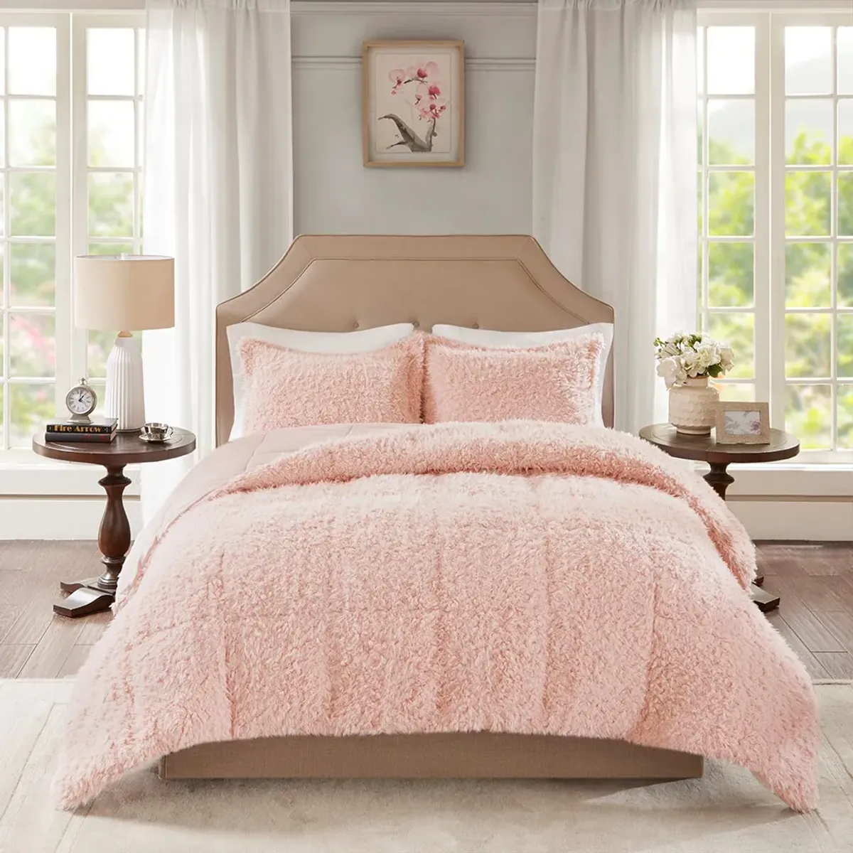 Olliix by Madison Park Nova Blush Twin Faux Mohair Reverse Faux Mink Comforter Set