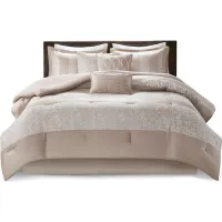 Olliix by Madison Park 7 Piece Taupe Queen Ava Chenille Jacquard Comforter Set
