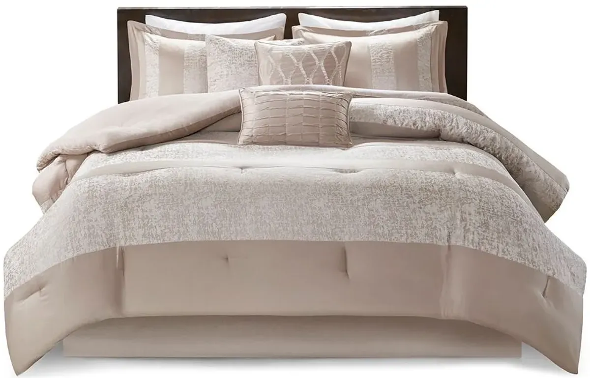 Olliix by Madison Park 7 Piece Taupe California King Ava Chenille Jacquard Comforter Set