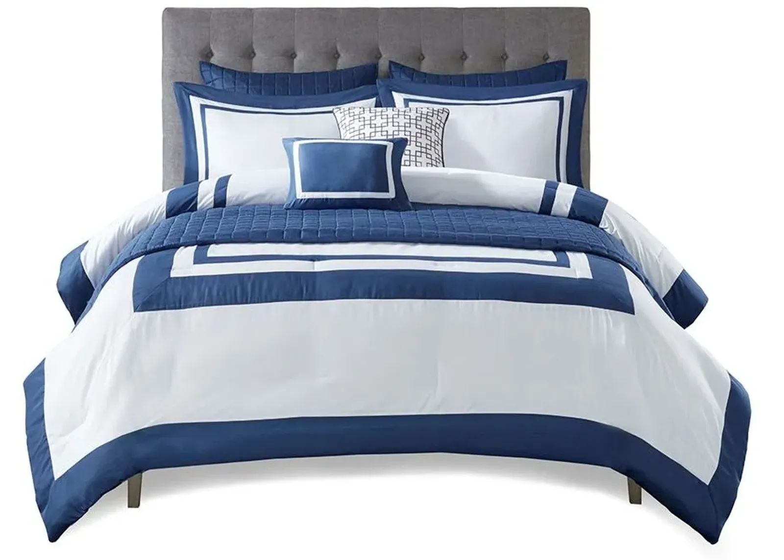 Olliix by Madison Park 8 Piece Navy Full/Queen Heritage Comforter and Coverlet Set Collection