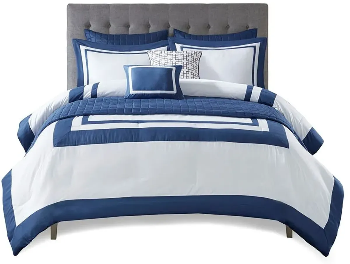 Olliix by Madison Park 8 Piece Navy Full/Queen Heritage Comforter and Coverlet Set Collection