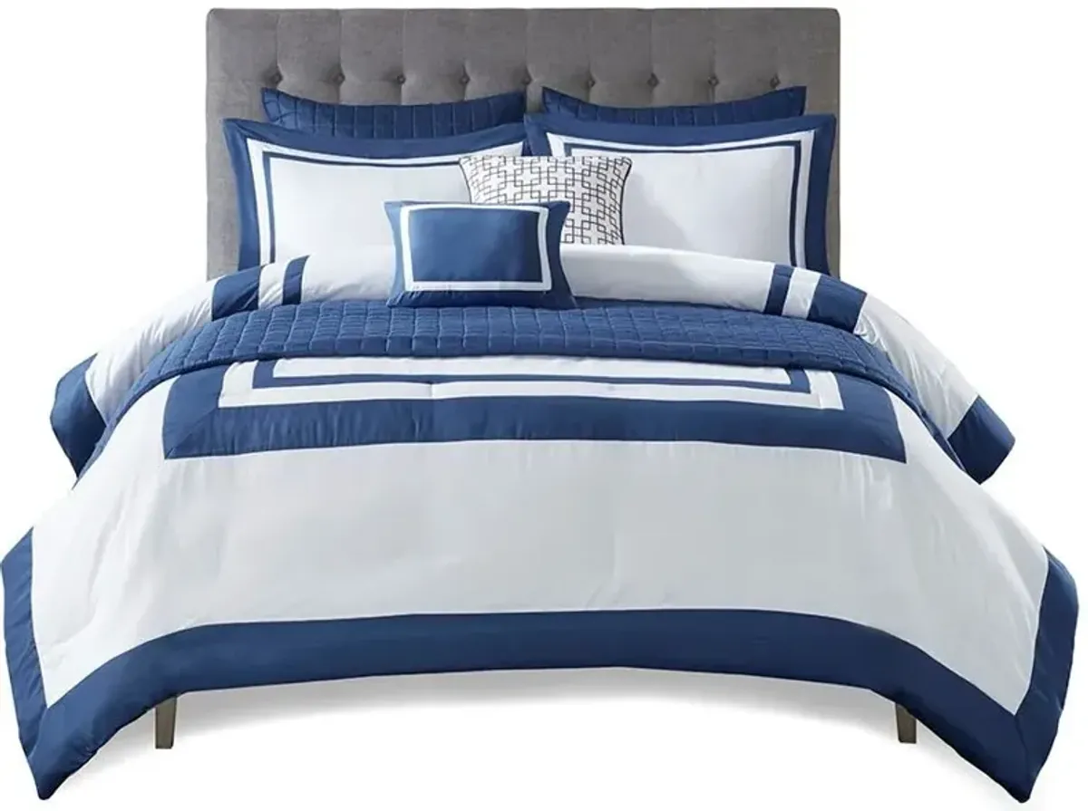 Olliix by Madison Park 8 Piece Navy Full/Queen Heritage Comforter and Coverlet Set Collection