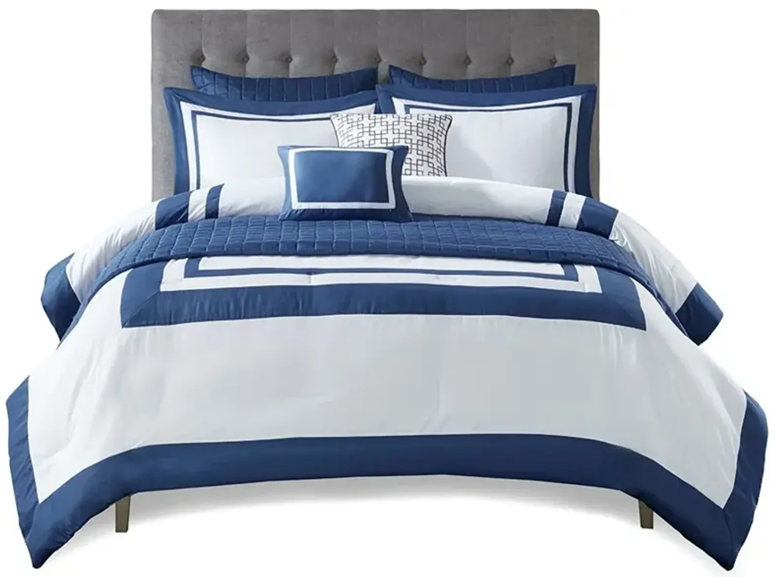 Olliix by Madison Park Heritage 8 Piece Navy King/California King Comforter and Coverlet Set