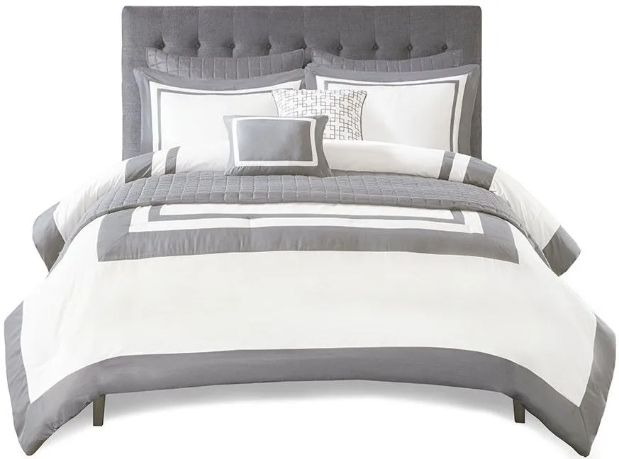 Olliix by Madison Park 8 Piece Grey Full/Queen Heritage Comforter and Coverlet Set Collection