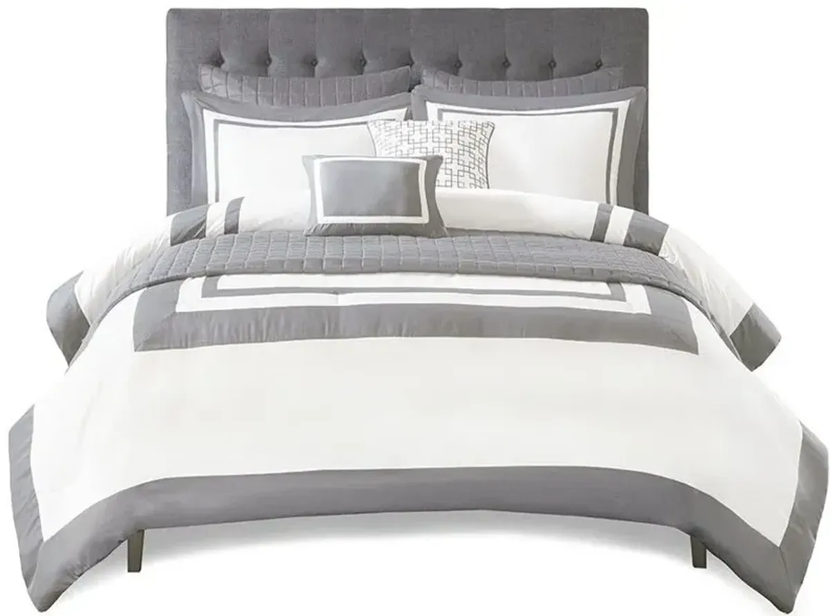 Olliix by Madison Park 8 Piece Grey Full/Queen Heritage Comforter and Coverlet Set Collection