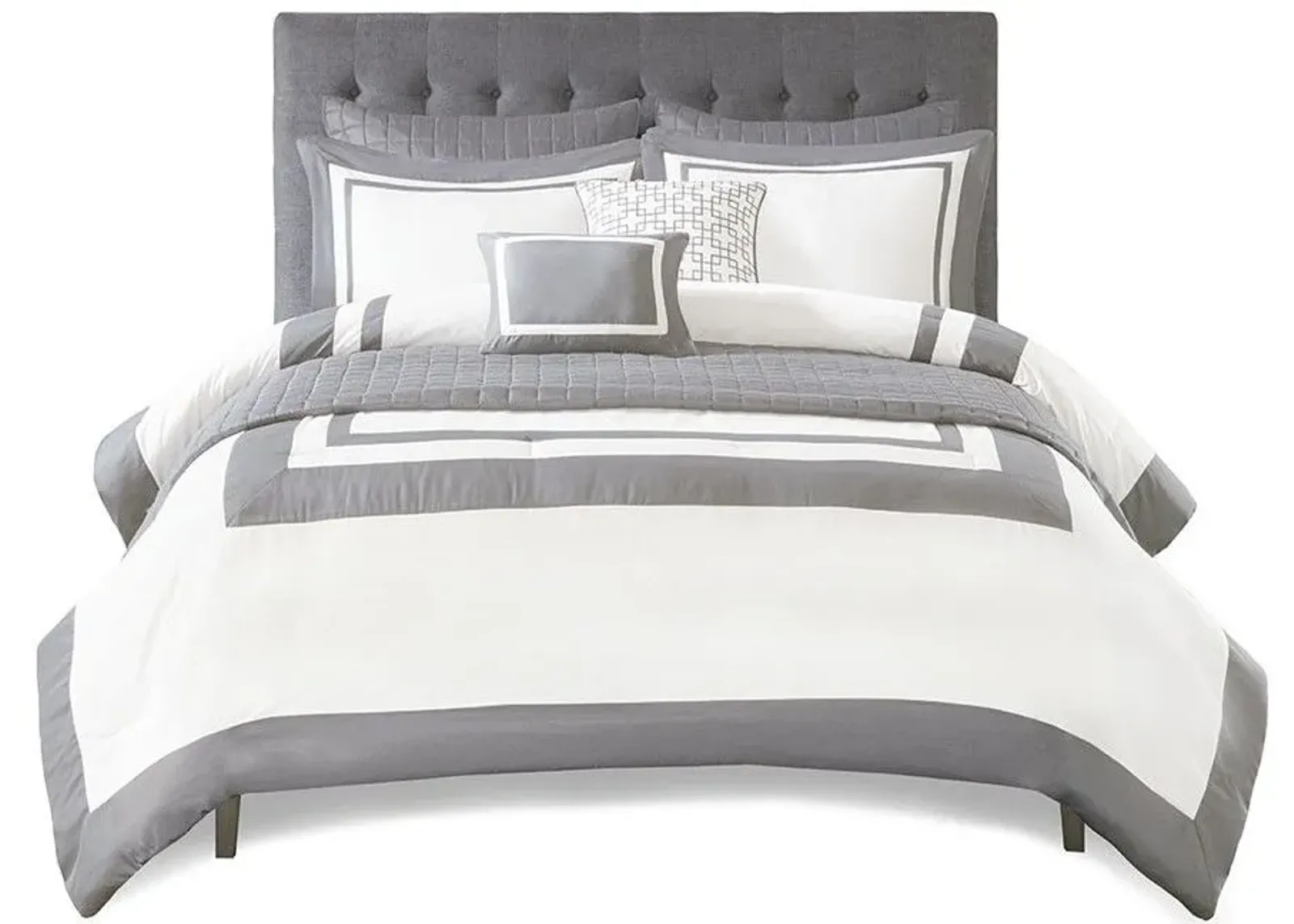 Olliix by Madison Park 8 Piece Grey King/California King Heritage Comforter and Coverlet Set Collection