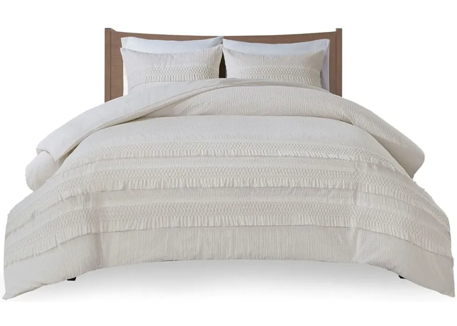 Olliix by Madison Park 3 Piece Ivory Full/Queen Amaya Cotton Seersucker Comforter Set