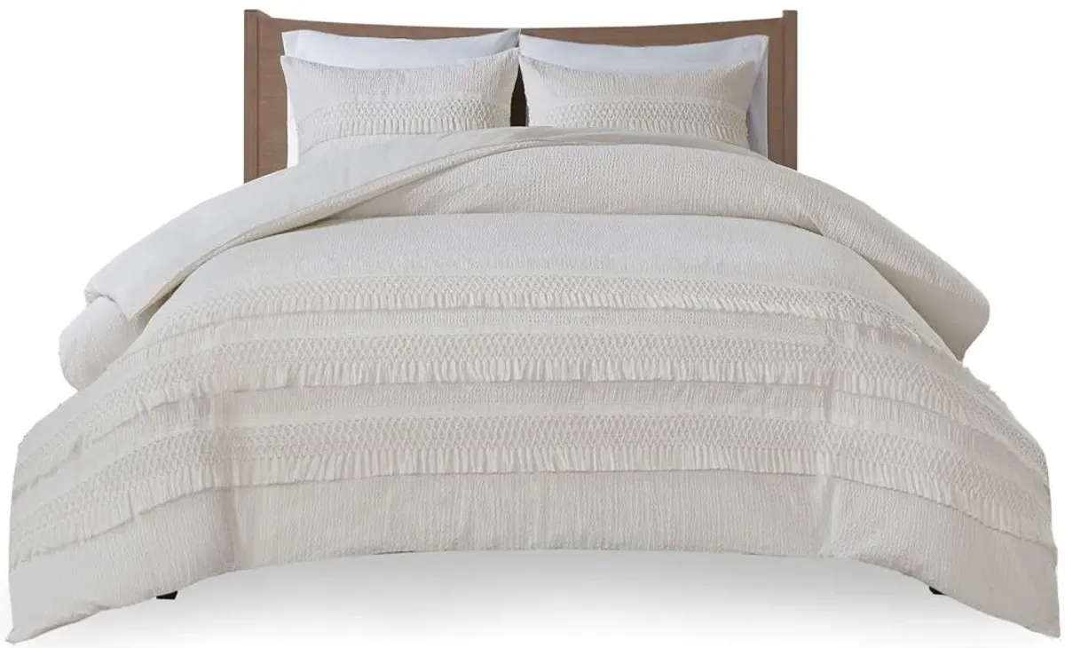 Olliix by Madison Park 3 Piece Ivory Full/Queen Amaya Cotton Seersucker Comforter Set