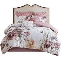 Olliix by Madison Park 8 Piece Blush Queen Cassandra Cotton Printed Comforter Set