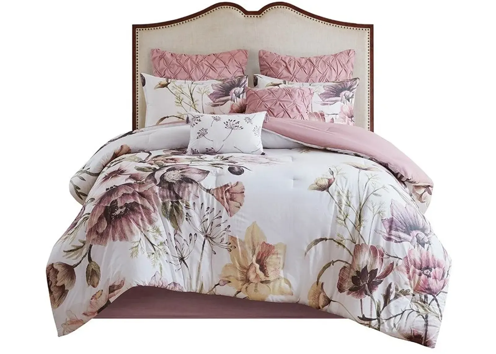 Olliix by Madison Park 8 Piece Blush Queen Cassandra Cotton Printed Comforter Set