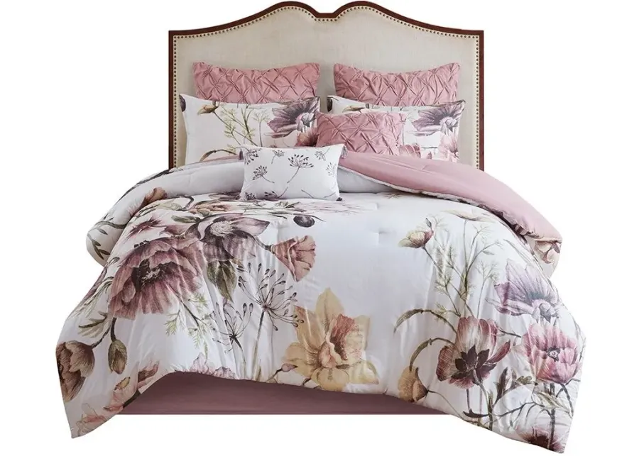 Olliix by Madison Park 8 Piece Blush King Cassandra Cotton Printed Comforter Set