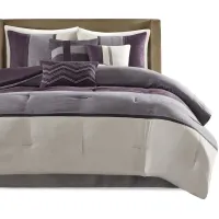 Olliix by Madison Park 7 Piece Purple Queen Palisades Faux Suede Comforter Set