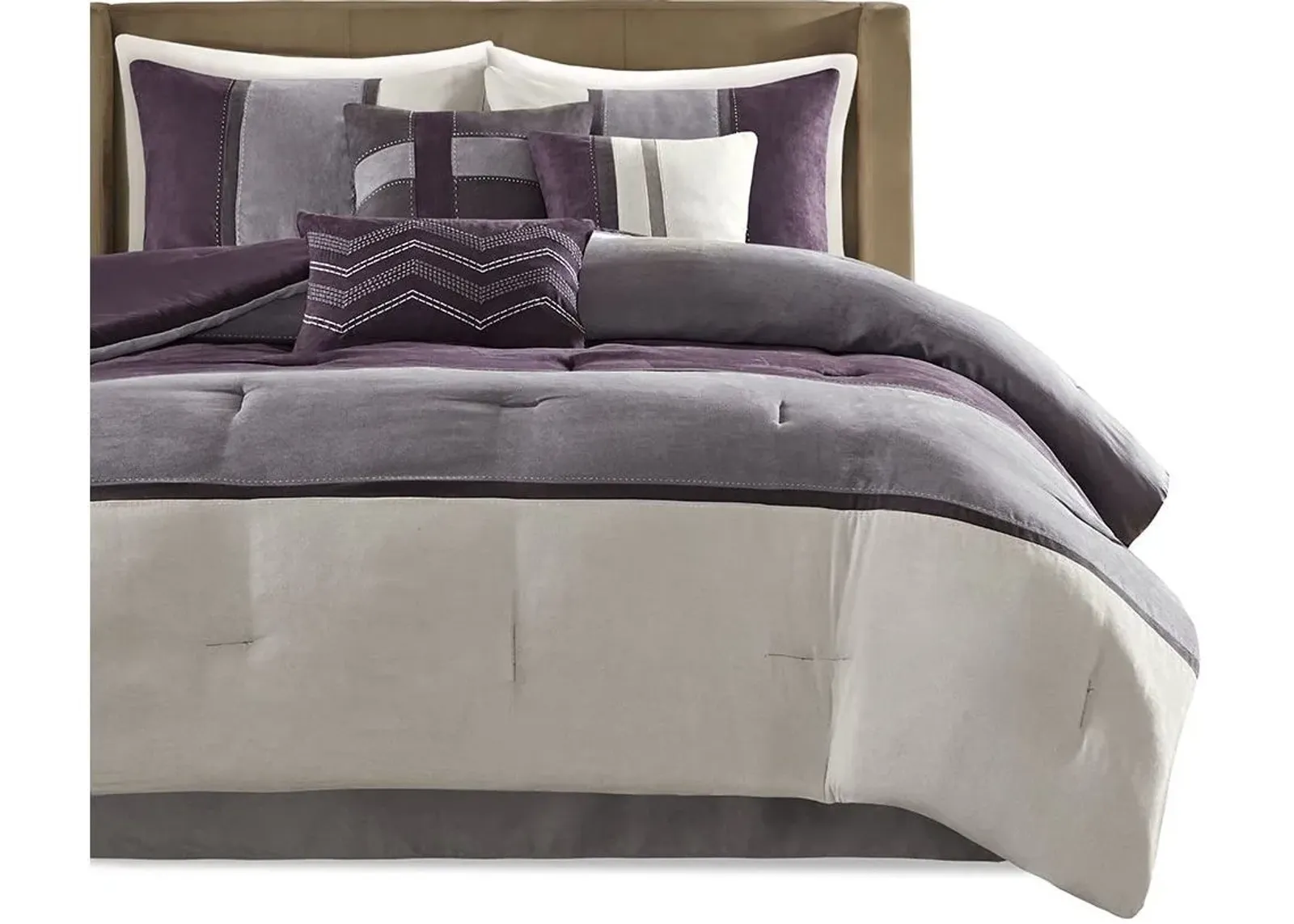 Olliix by Madison Park 7 Piece Purple Queen Palisades Faux Suede Comforter Set