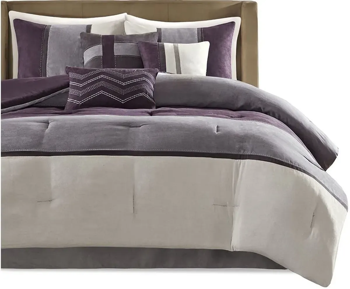 Olliix by Madison Park 7 Piece Purple Queen Palisades Faux Suede Comforter Set