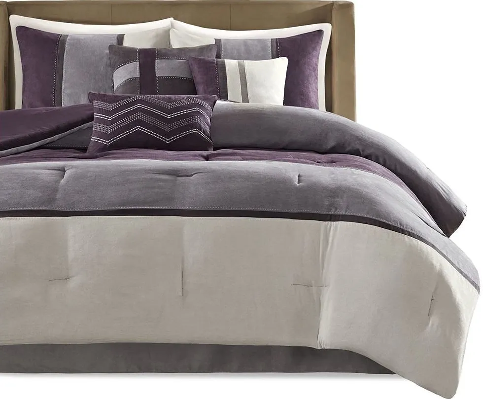 Olliix by Madison Park 7 Piece Purple California King Palisades Faux Suede Comforter Set